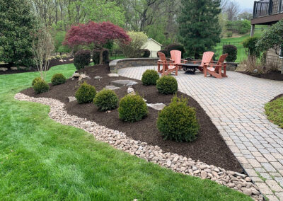 Backyard Paver Hardscaping, Mulch Bed Design and rock beds