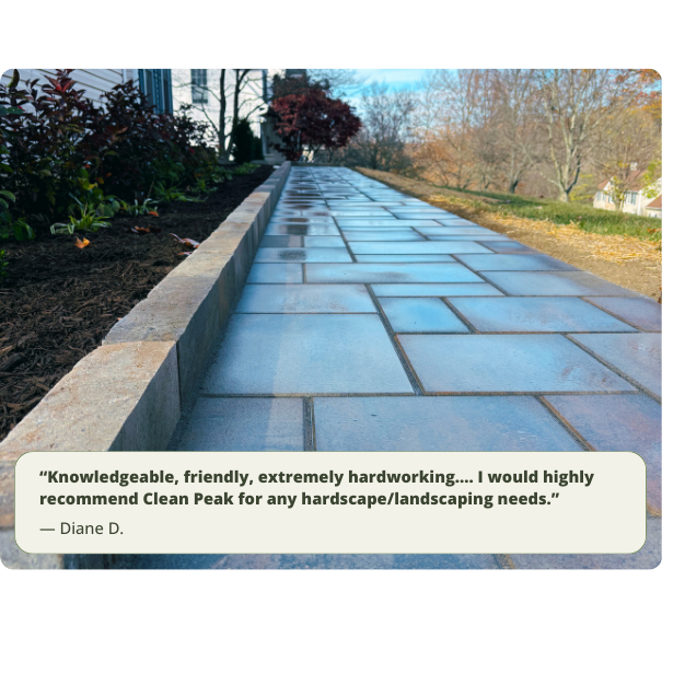 hardscaping with testimonial overlaid