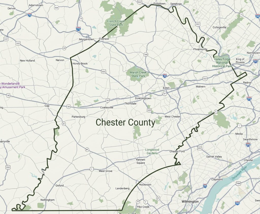 Map of Clean Peak Landscaping service areas across Chester County